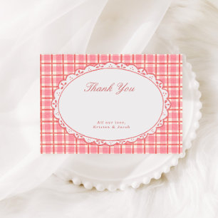 Fröhlicher kleiner Baby-Shower Pink & Roter Candy Dankeskarte