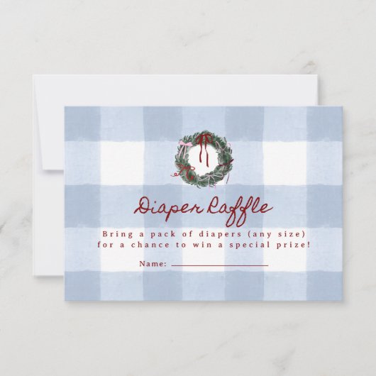 Fröhlicher kleiner blauer Gingham-Kranz Windel-Raf Einladung (Vorderseite)