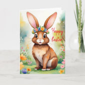 Fröhlicher kleiner brauner Hase 1, Ostern Karte (Vorderseite)