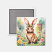 Fröhlicher kleiner brauner Hase 1, Ostern Magnet (Vorderseite/Rückseite)