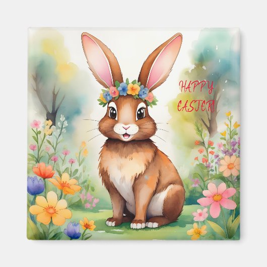 Fröhlicher kleiner brauner Hase 1, Ostern Magnet (Vorne)