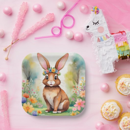 Fröhlicher kleiner brauner Hase 1, Ostern Pappteller (Party)