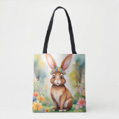 Fröhlicher kleiner brauner Hase 1, Ostern Tasche (Vorderseite)