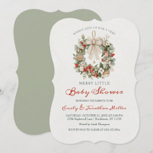 Fröhlicher kleiner Weihnachtskranz-Baby-Party Einladung
