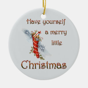 Fröhlicher kleiner WeihnachtsStrumpf Keramikornament