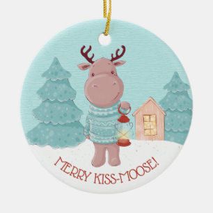 Fröhlicher Kuss-Elch Keramik Ornament