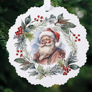 Fröhlicher lächelnder Weihnachtsmann-Wasserfarben- Ornament Karte
