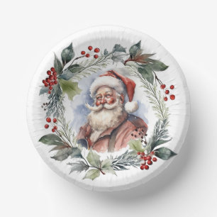 Fröhlicher lächelnder Weihnachtsmann-Wasserfarben- Pappteller