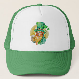 Fröhlicher Leprechaun trinkt Bier Shamrock Brew Pu Truckerkappe