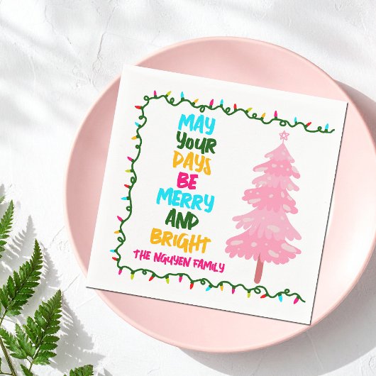 Fröhlicher Leuchtend Rosa Weihnachtsbaum Benutzerd Serviette