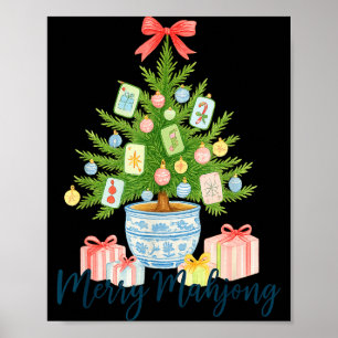 Fröhlicher Mahjong-Christbaum-Chinoiserie-Urlaub  Poster