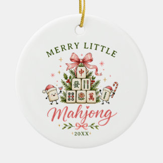 Fröhlicher Mahjong Weihnachtsbaum Schleife Keramik Ornament