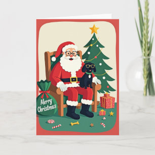 Fröhlicher Mann und Welpen-Weihnachtskarte Karte