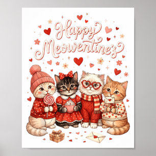 Fröhlicher Meowentines Süßer Valentinstag Katzenli Poster