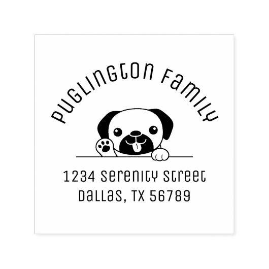 Fröhlicher Mops Dog Peeking Arch-Adresse Permastempel (Design)