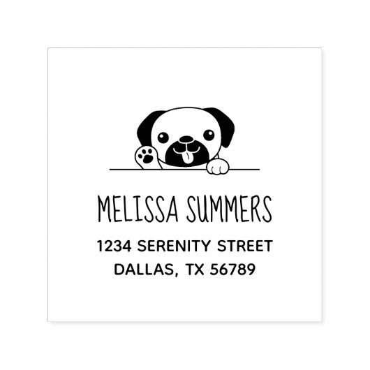 Fröhlicher Mops Dog Peeking oben Adresse Permastempel (Design)