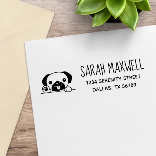 Fröhlicher Mops Dog Pet Adresse Gummistempel