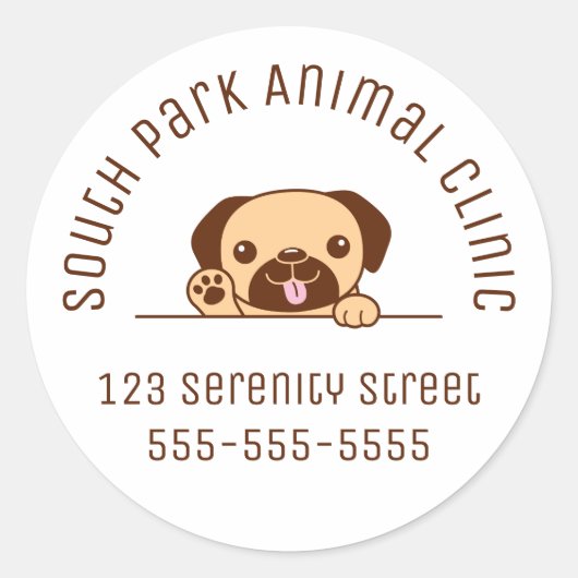 Fröhlicher Mops-Hund Peeking über dem benutzerdefi Runder Aufkleber (Vorderseite)