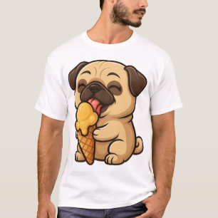 Fröhlicher Mops mit Eis Sommer Cartoon T-Shirt
