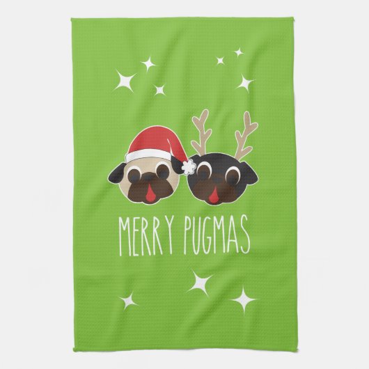 Fröhlicher Mops Sankt und Ren-Mops-Geschirrtuch Küchentuch (Vertikal)