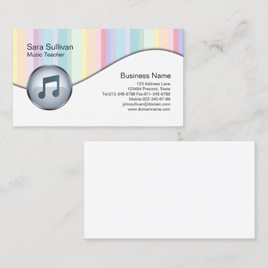 Fröhlicher Musiklehrer Visitenkarte Pastellstreife (Vorne/Hinten)