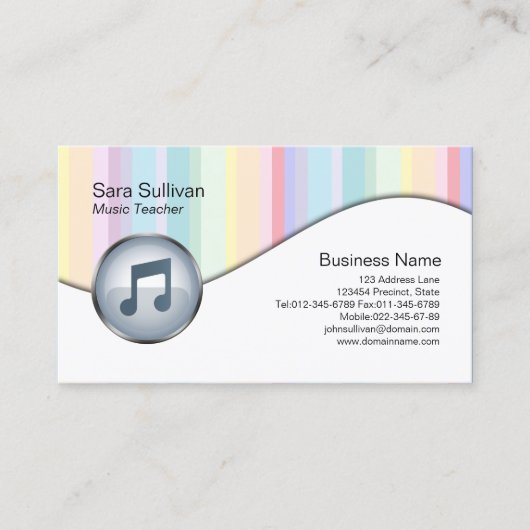 Fröhlicher Musiklehrer Visitenkarte Pastellstreife (Vorderseite)