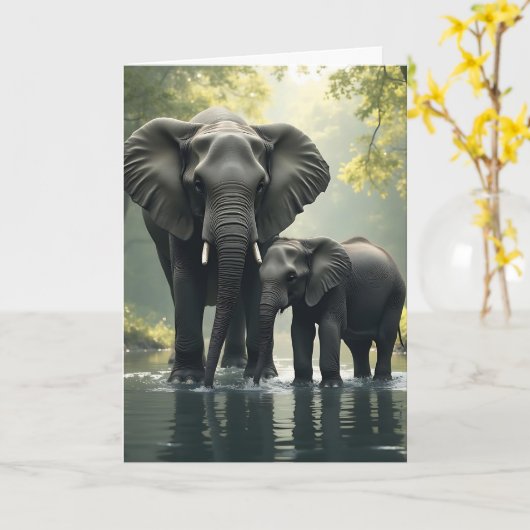 Fröhlicher Muttertag | Elephant Themed Karte (Gelbe Blume)