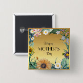 Fröhlicher Muttertag, hübsches Blumendesign, Knopf Button (Vorne & Hinten)