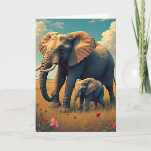 Fröhlicher Muttertag   Mama und Baby Elephant Karte