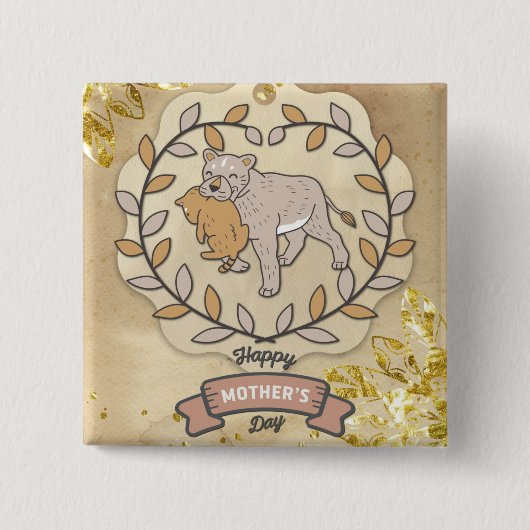 Fröhlicher Muttertag Niedlich Spaß Löwe und Cup Button (Vorderseite)