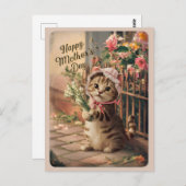 Fröhlicher Muttertag Niedlicher Vintager Katzen Re Postkarte (Vorne/Hinten)