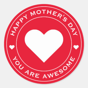 Fröhlicher Muttertag Red White Heart Fun Einzigart Runder Aufkleber
