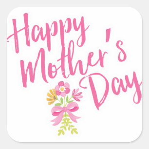 Fröhlicher Muttertag Rosa Blume Bouquet Geschenk Quadratischer Aufkleber