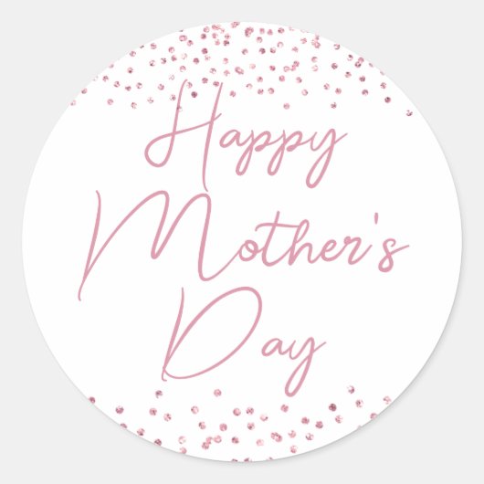 Fröhlicher Muttertag Rosa Glitzer Confetti Runder Aufkleber (Vorderseite)