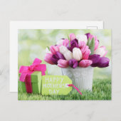 Fröhlicher Muttertag Rosa und Lila Tulpen Postkarte (Vorne/Hinten)