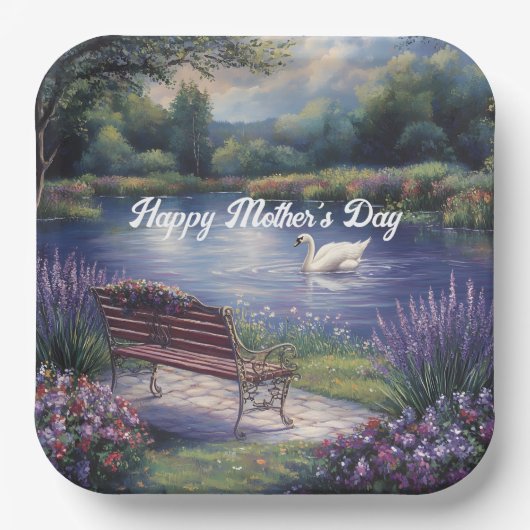 Fröhlicher Muttertag Schwanensee Pappteller (Vorderseite)