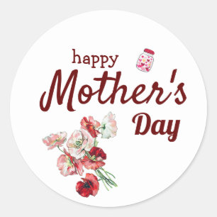 Fröhlicher Muttertag, Typografie mit roten Blume Runder Aufkleber