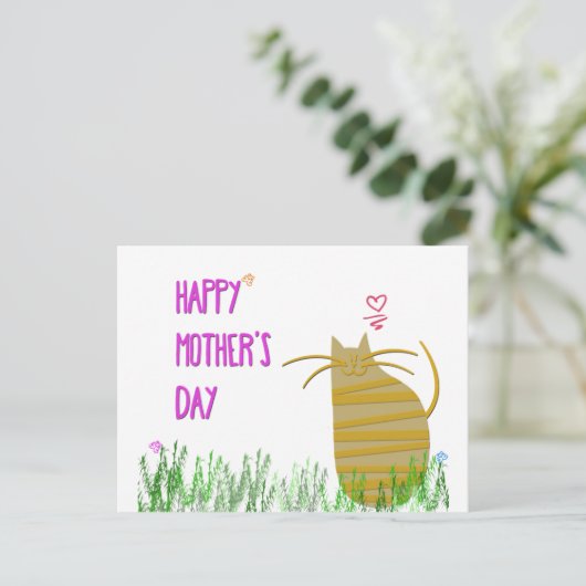 Fröhlicher Muttertag | Von der Katze Postkarte (Stehend Vorderseite)