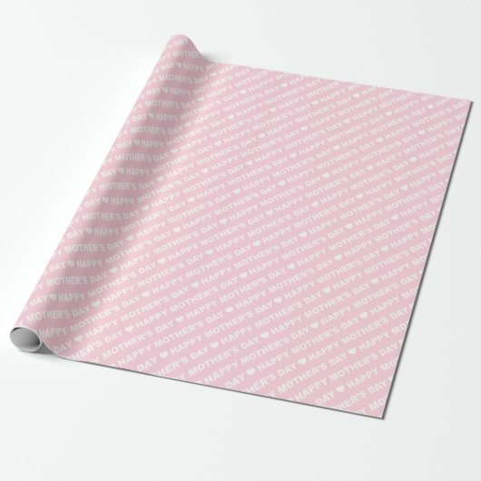 Fröhlicher Muttertag Weiß auf hellrosa Geschenkpapier (Ungerollt)
