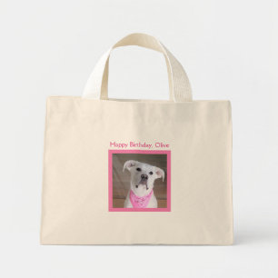 Fröhlicher Niedlicher Welpenhund Rosa Geburtstag Mini Stoffbeutel