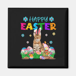 Fröhlicher Osterhase Bengalkatze jagt Eier Farbgeb Magnet