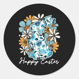 Fröhlicher Osterhase Blau Blume Gelb Design Für M Runder Aufkleber