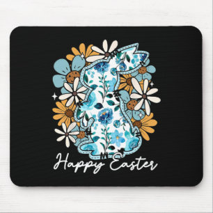 Fröhlicher Osterhase Blau Floral Gelb Design Für M Mousepad