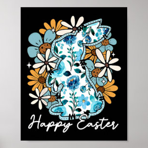 Fröhlicher Osterhase Blau Floral Gelb Design Für M Poster