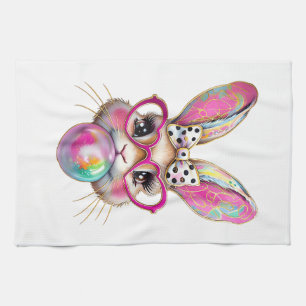 Fröhlicher Osterhase Coquette Bogen Pinselstrich O Geschirrtuch