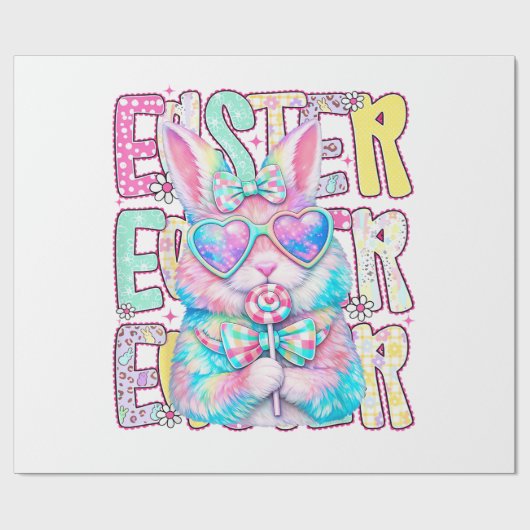 Fröhlicher Osterhase Coquette Schleife Preppy Oste Geschenkpapier (Flach)