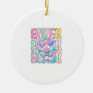 Fröhlicher Osterhase Coquette Schleife Preppy Oste Keramik Ornament