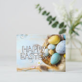 Fröhlicher Osterhase & Eierkuchen Postkarte (Stehend Vorderseite)