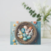 Fröhlicher Osterhase & Eierkuchen Postkarte (Stehend Vorderseite)