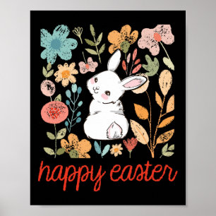 Fröhlicher Osterhase Floral Blumen Vintage Hase Wo Poster
